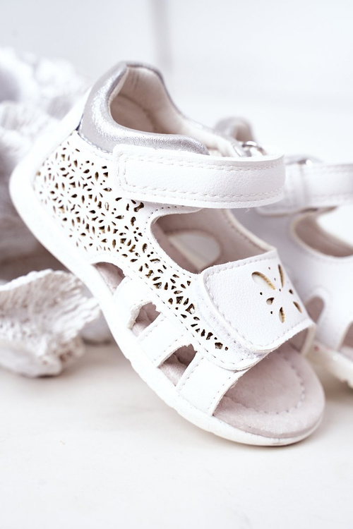 Dziecięce Skórzane Sandały Na Rzepy Białe Meera