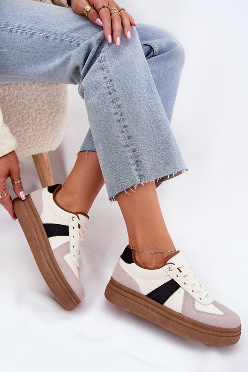 Sneakersy Damskie Na Platformie Beżowe Dovina