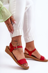 Klasyczne Sandały Na Niskim Koturnie Czerwone Arya