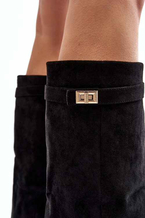 Damskie Kozaki Na Słupku Przed Kolano Czarne Portora