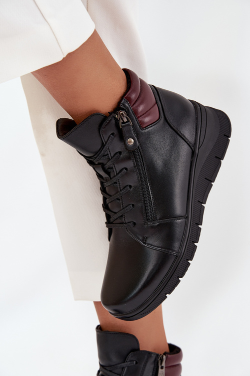 Skórzane Botki Damskie Na Koturnie Ocieplane Vinceza 39963 Czarne