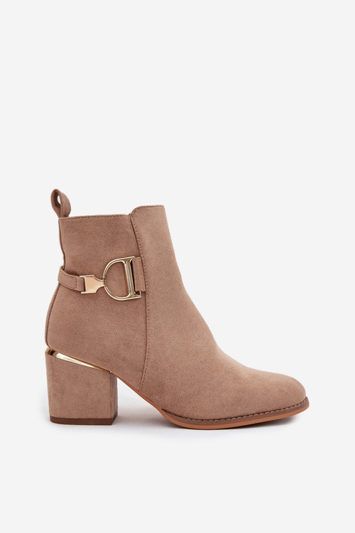 Ocieplane Botki Damskie Na Słupku Ze Złotymi Elementami Beżowe Ambrine