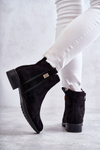 Damskie Zamszowe Botki Z Ozdobą Czarne Giana