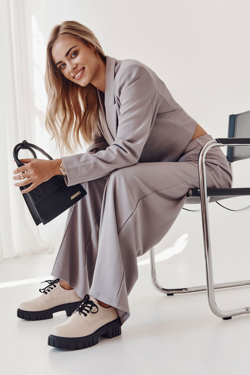 Modne Skórzane Półbuty La.Fi 210013BE-PU Beżowe