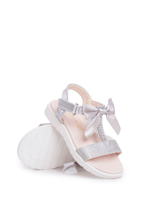 Dziecięce Sandałki Na Rzepy Dla Dziewczynki Srebrne Bella