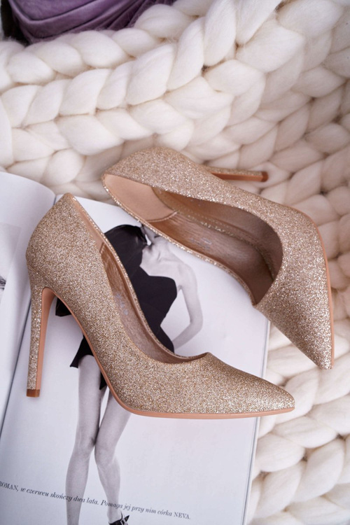 Szpilki Damskie Brokatowe Złote Vivien