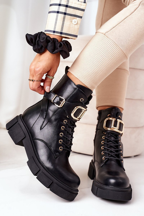 Ocieplane Workery Ze Złotą Klamrą Czarne Maybelle