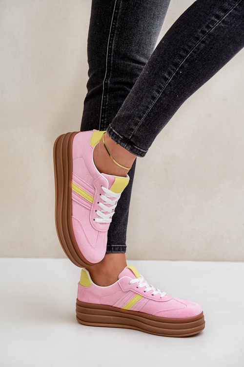 Sneakersy Damskie Na Platformie Różowe Dravinnia