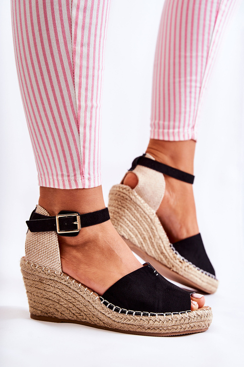 Wygodne Damskie Sandały Na Koturnie Czarne Dellia