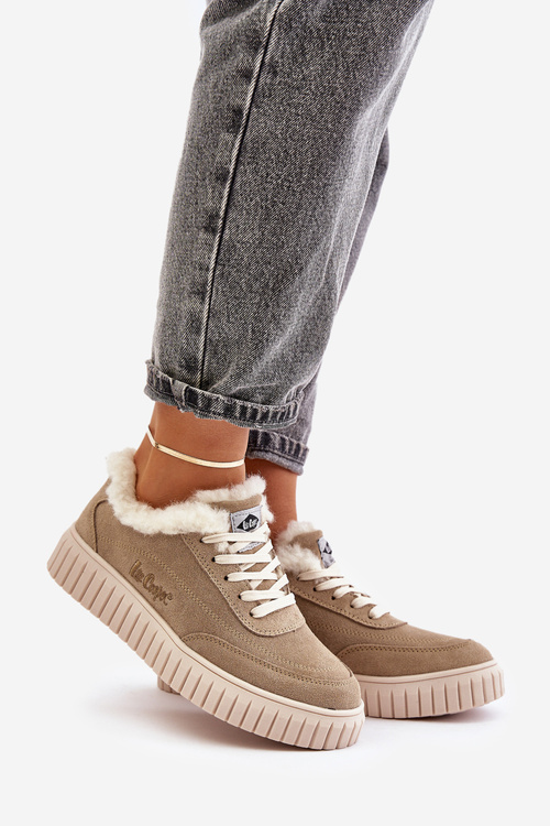Skórzane Sneakersy Damskie Ocieplane Futerkiem Lee Cooper LCJ-24-01-2972 Beżowe