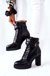 Botki Na Wysokim Słupku Czarne Wiązane Fasha