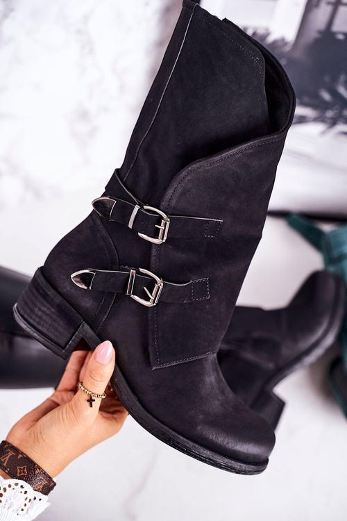 Damskie Ocieplane Botki Z Klamrami Czarne Cassidy
