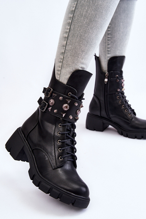 Damskie Wysokie Botki Na Suwak Czarne Kastella