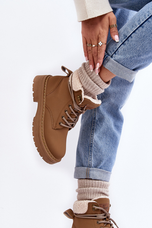 Trapery Damskie Skórzane Z Kożuchem Brązowe Lynnvia