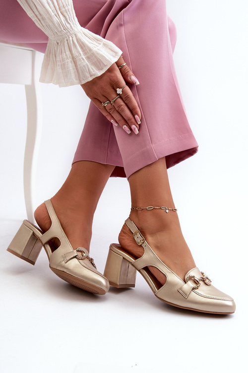 Skórzane Sandały Na Słupku Maciejka 06419-25 Złote