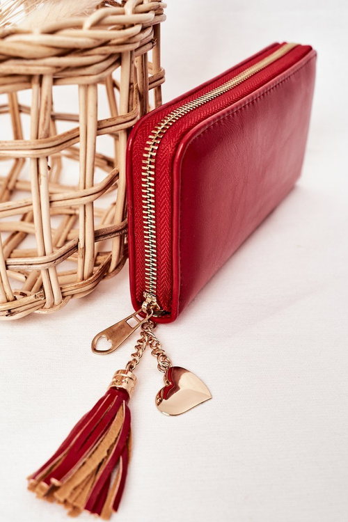 Duży Portfel Damski Z Breloczkiem Czerwony