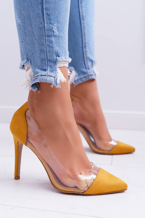 Szpilki Damskie Transparentne W Szpic Żółte Live