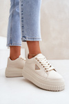 Stylowe Sneakersy Na Masywnej Platformie Jasnobeżowe Vallexia
