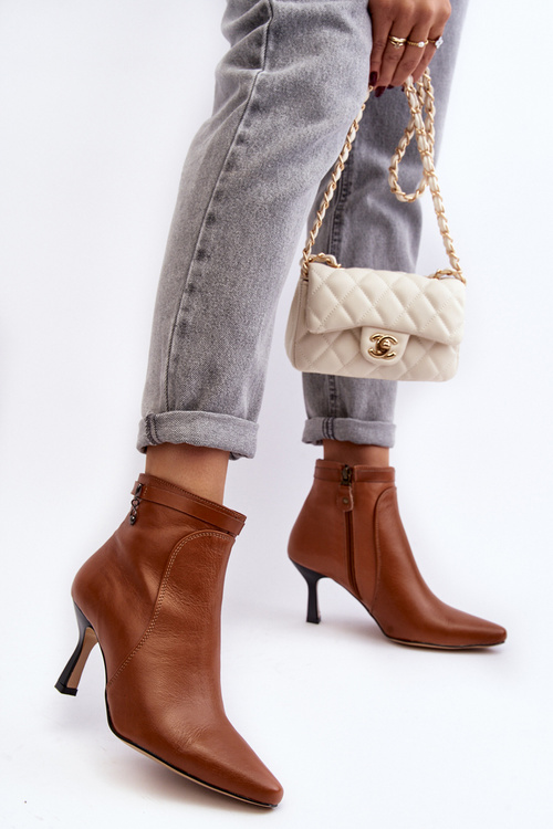 Skórzane Damskie Botki Na Szpilce Maciejka 06301-29 Brązowe