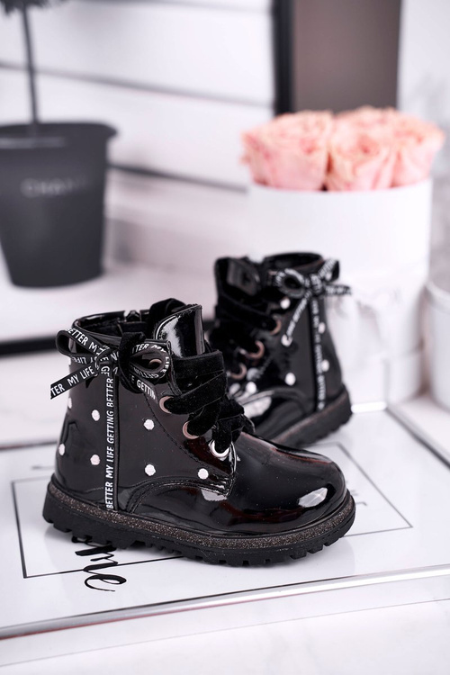 Dziecięce botki lakierowane ocieplane czarne Essie