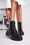 Botki Damskie Z Nitami Na Platformie Grunge Czarne Hard Rock