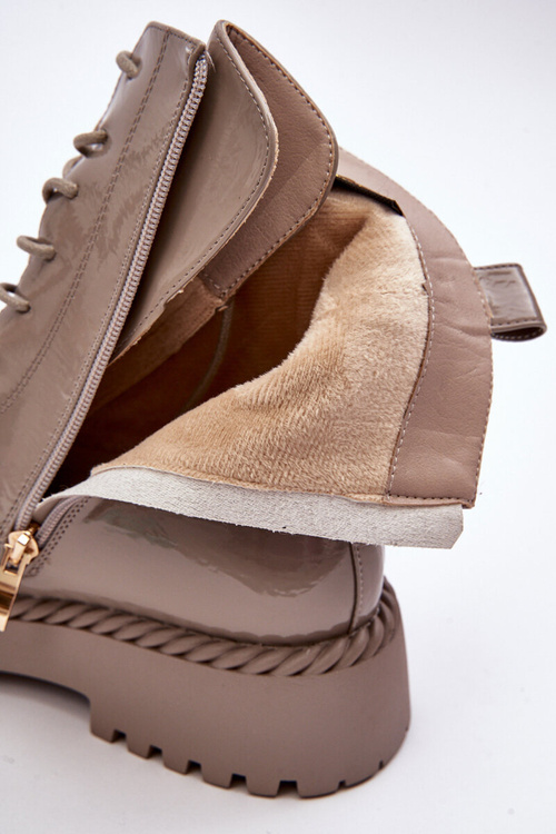 Damskie Lakierowane Botki Workery Z Ozdobą Beżowe S.Barski MR870-67