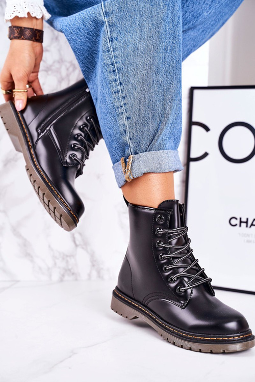 Damskie Ocieplane Trapery Glany Matowe Czarne Thunder