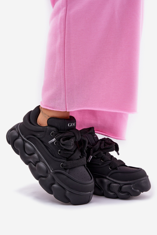 Skórzane Sneakersy Damskie Na Masywnej Platformie GOE RR2N4044 Czarne