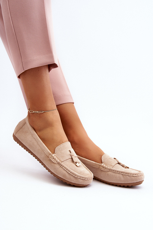 Damskie Zamszowe Klasyczne Mokasyny Beżowe Ontala