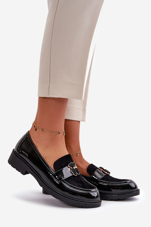 Mokasyny Damskie Lakierowane Z Misiem Czarne S.Barski HY42-339A