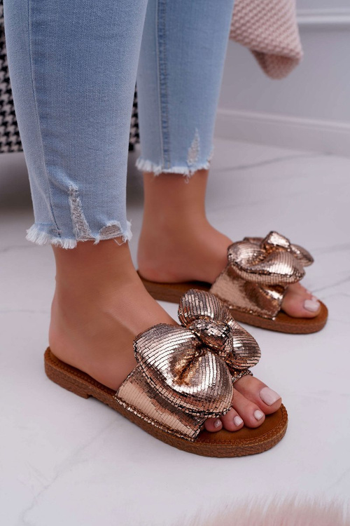 Klapki Damskie z Dużą Kokardą Champagne Big Love