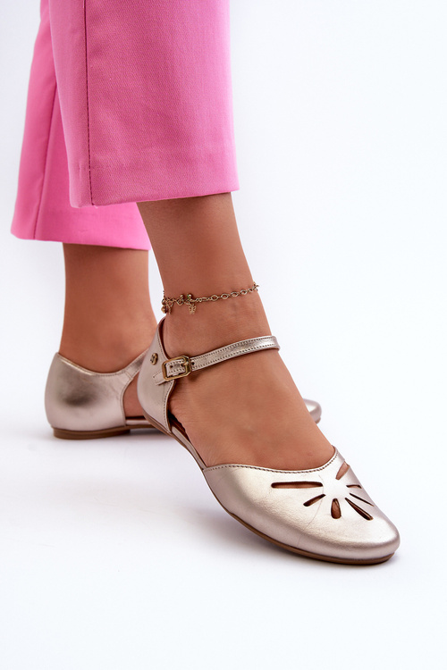 Skórzane Sandały Damskie Maciejka 06641-25 Złote