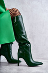 Skórzane Kozaki Na Szpilce Zielone Rissa