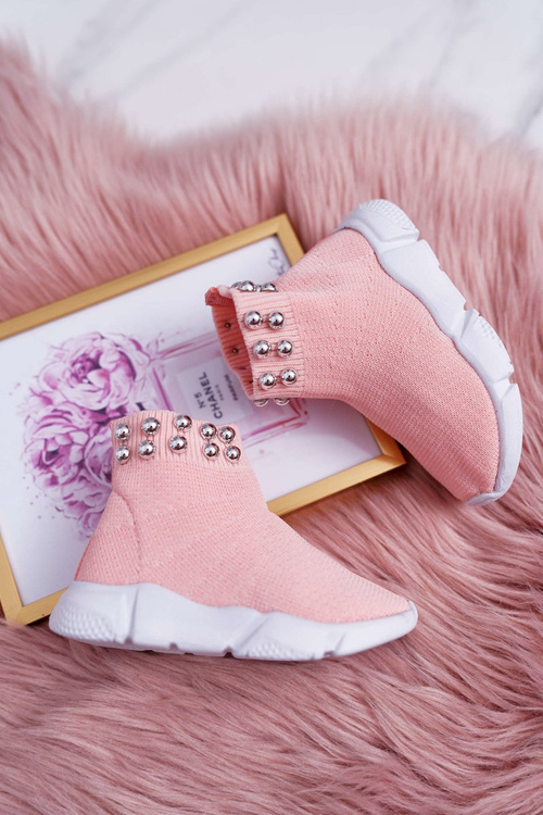 Dziecięce Młodzieżowe Obuwie Sportowe Wsuwane Z Koralikami Różowe Verone
