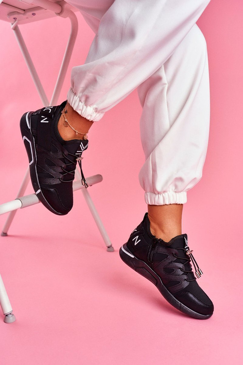 Sportowe Damskie Buty Z Suwakiem i Ściągaczem Czarne Terfin