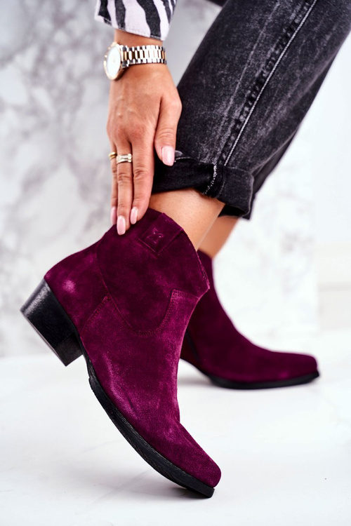 Botki Damskie Zamszowe Maciejka Fioletowe 04289-05