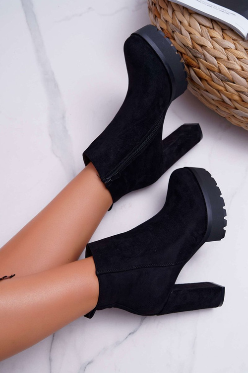 Botki Damskie na Słupku Zamszowe Czarne Jokano