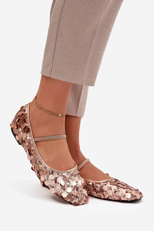 Baleriny Ozdobione Cekinami Różowe Szampańskie Terlina