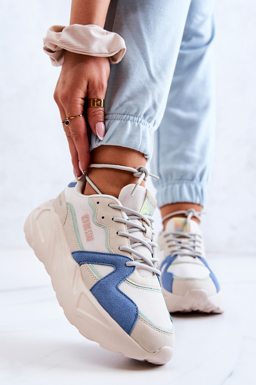 Damskie Sneakersy Memory Foam Big Star JJ274600 Beżowo-Niebieskie