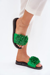 Klapki Damskie Ozdobione Kwiatami Zielone Cellanen