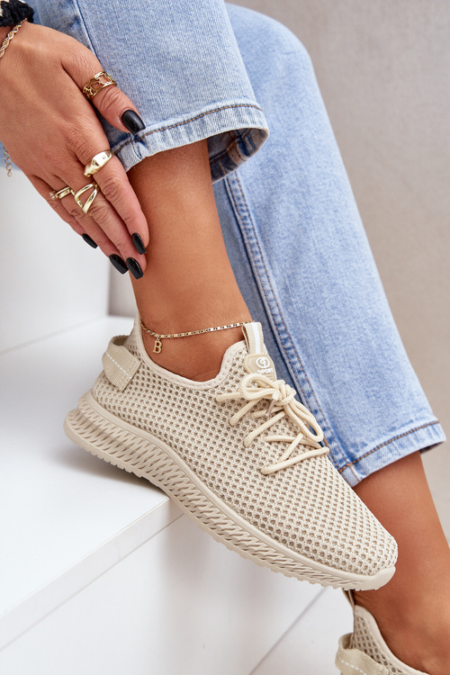 Siateczkowe Wsuwane Buty Sportowe Damskie Beżowe Harice