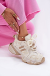 Skórzane Sneakersy Damskie GOE RR2N4037 Beżowe
