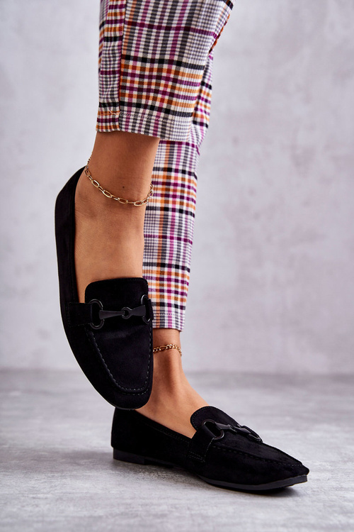 Zamszowe Mokasyny Z Ozdobą Czarne Santi