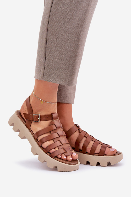 Skórzane Sandały Damskie Zazoo 3695 Camel