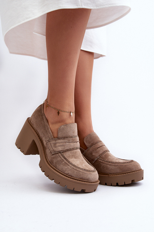 Damskie Półbuty Na Masywnym Obcasie Khaki Feneli