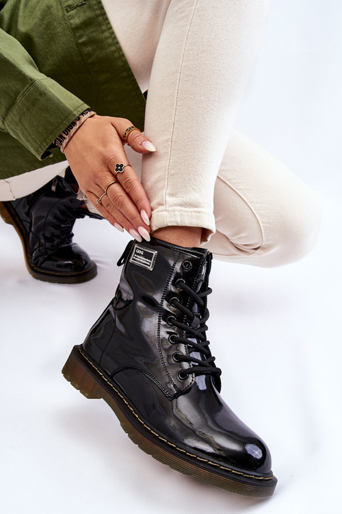 Damskie Lakierowane Botki Ocieplane GOE II2N4050 Czarne