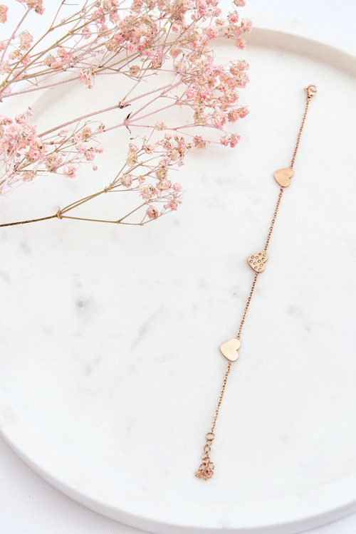 Damska Bransoletka Celebrytka 3 Serca Różowe Złoto