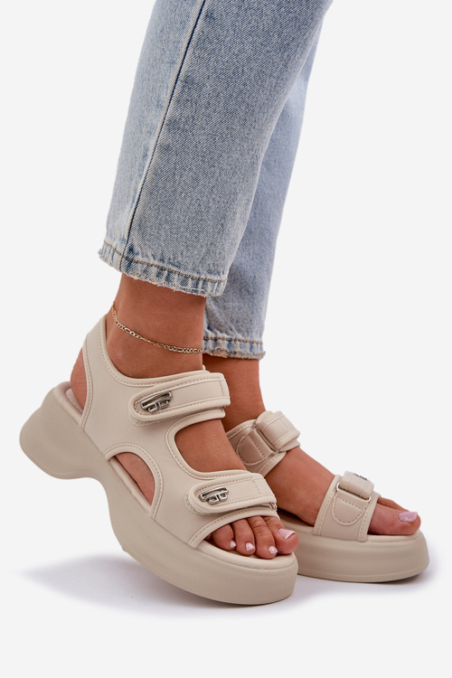 Materiałowe Lekkie Sandały Na Platformie Jasnobeżowe Deniffia