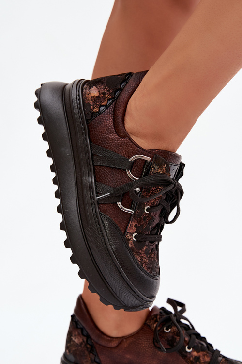 Skórzane Sneakersy Damskie Na Platformie Maciejka 06562-25 Czekoladowe