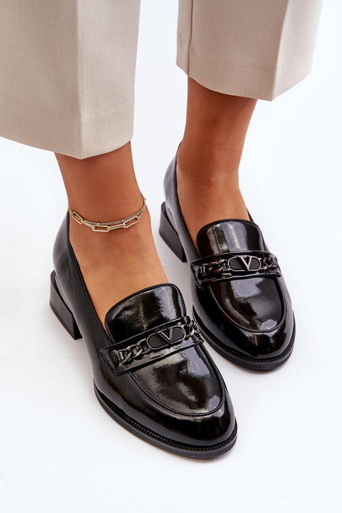 Damskie Lakierowane Półbuty Na Niskim Obcasie Czarne Albreide